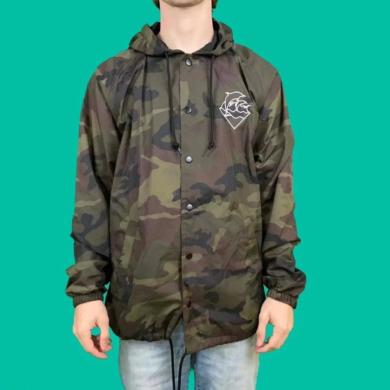 Pink Dolphin Men's Grizzly Camo Windbreaker Hoodie Jacket - Olive/Brown/Black (Sizemall)