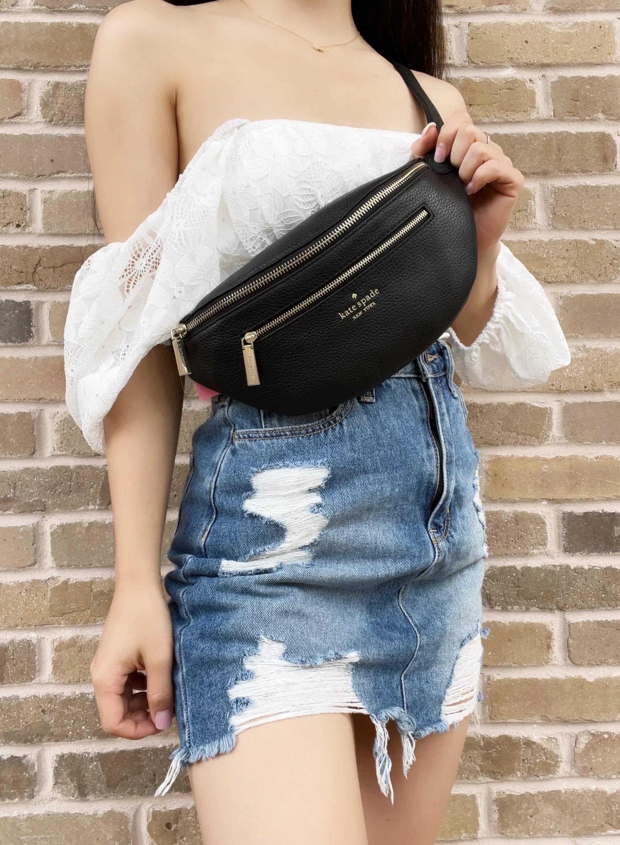 Kate Sizepade Leila Waist Bag Fannypack Black Pebbled Leather