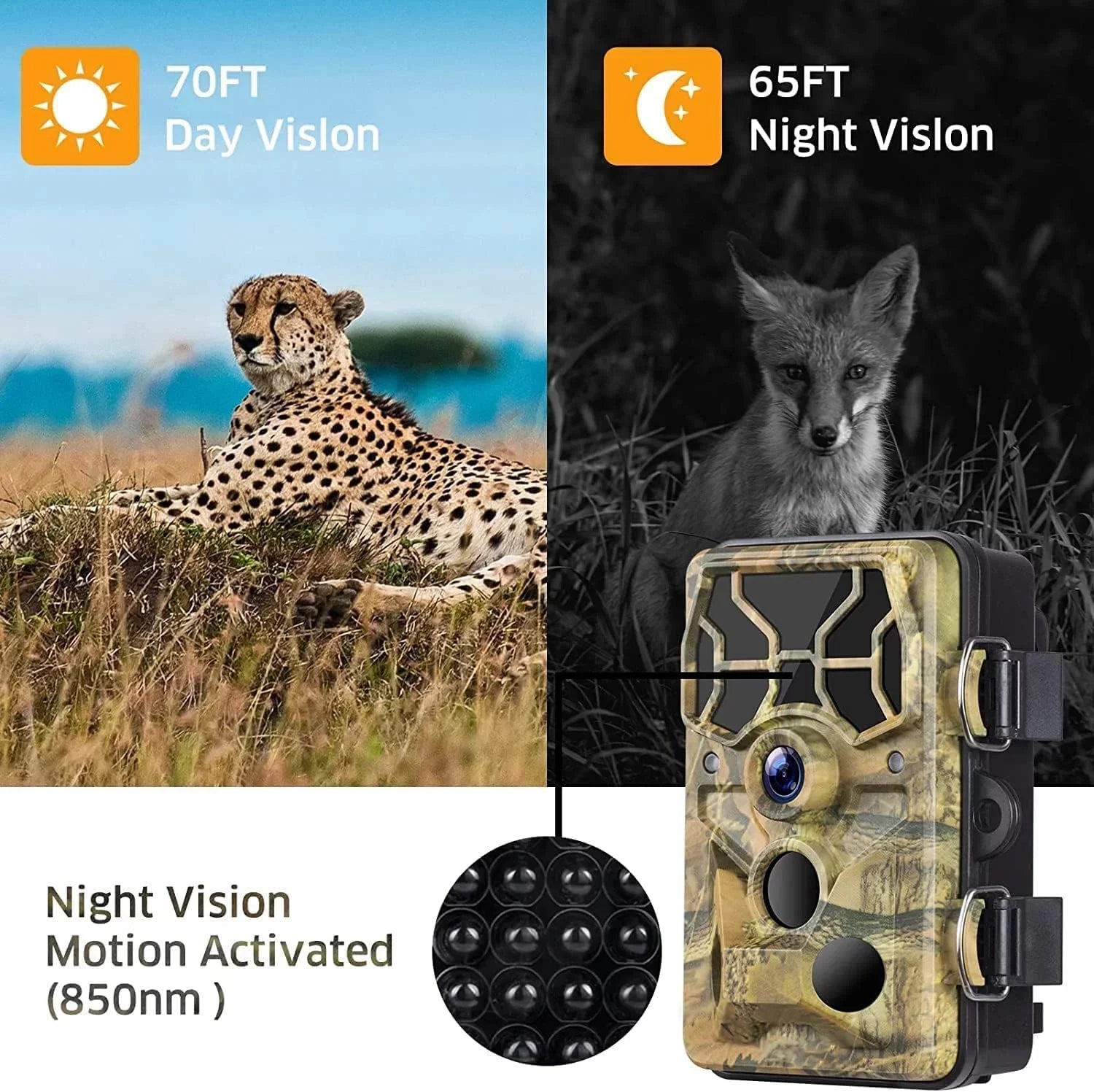 TOGUARD Trail Camera with SizeD Card WiFi Bluetooth 20MP 1296P Game Camera with 3PIR Night Vision Waterproof IP66 Motion Detection 120° Wide Angle Trail Cam for Hunting Wildlife Monitoring