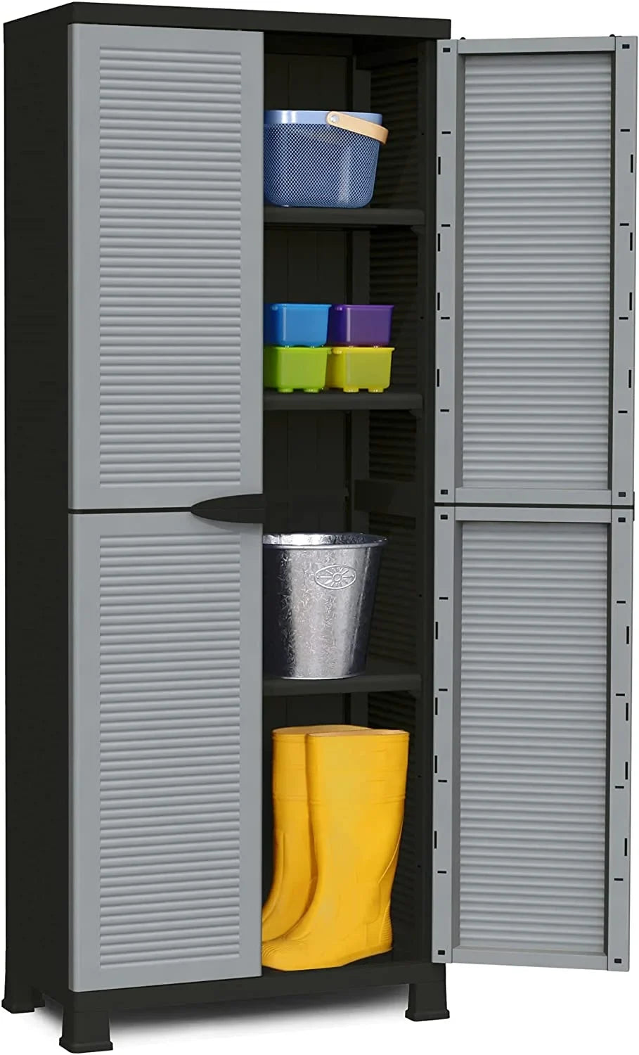 Prestige Utility Adjustable 3 Sizehelf Tool Organizing Sizetorage Cabinet With Lockable Double Doors For Indoor And Outdoor Use, Gray