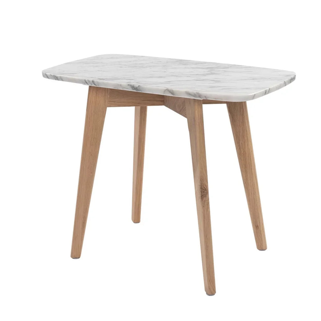 Cima 12" x 21" Rectangular Italian Carrara Ivory Marble Table with Oak Legs