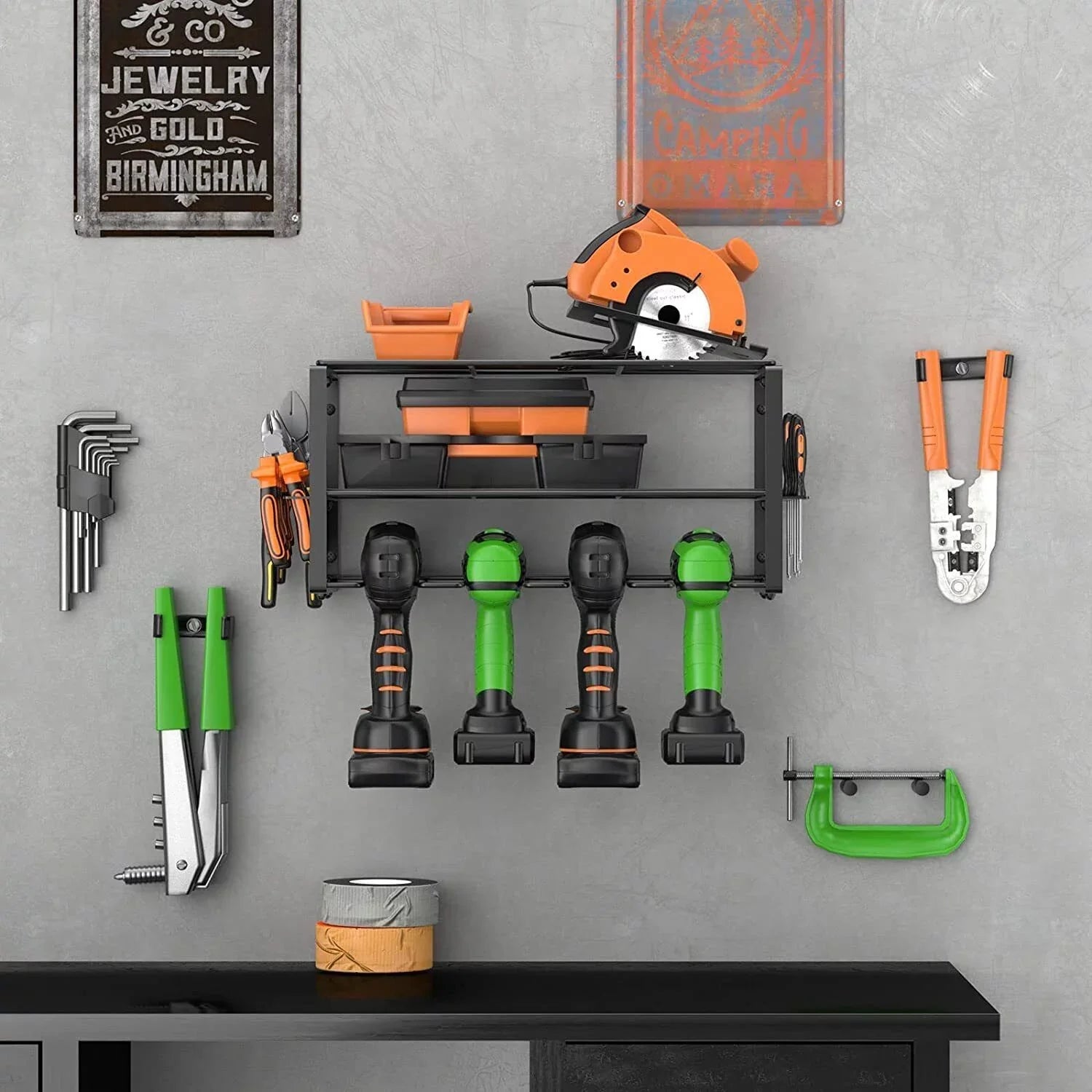 2PCSize Power Tool Organizer Wall-Mounted Cordless Drill Holder, Heavy Duty Rack