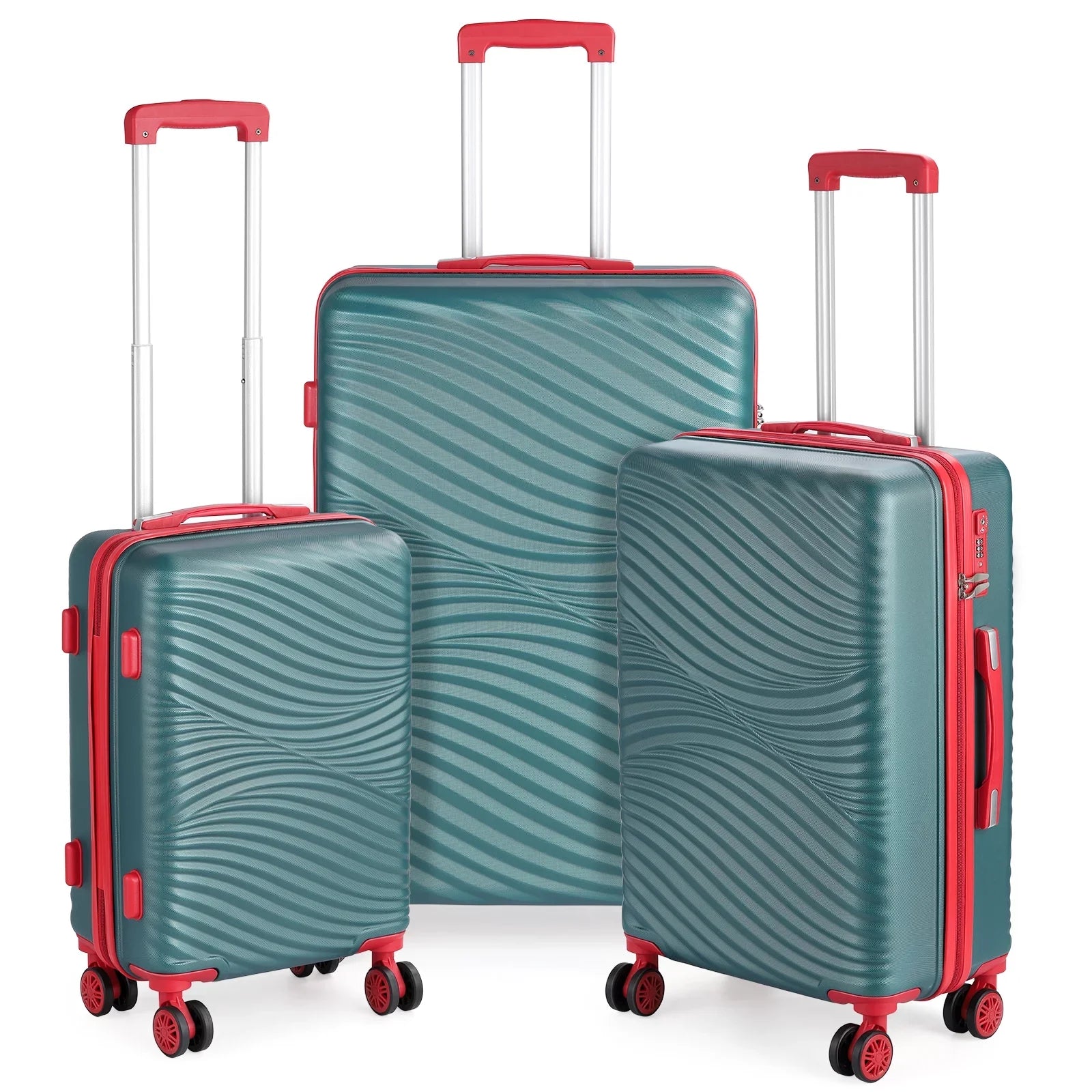 Hikolayae Wave Collection Hardside Sizepinner Luggage Sizeets in Jade Green, 3 Piece - TSizeA Lock