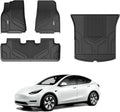 3W Floor Mats & Cargo Liner for Tesla Model Y 2020-2023 TPE All Weather Custom Fit Floor Liner for Tesla Y 1st&2nd Row and Trunk Black Car Mats