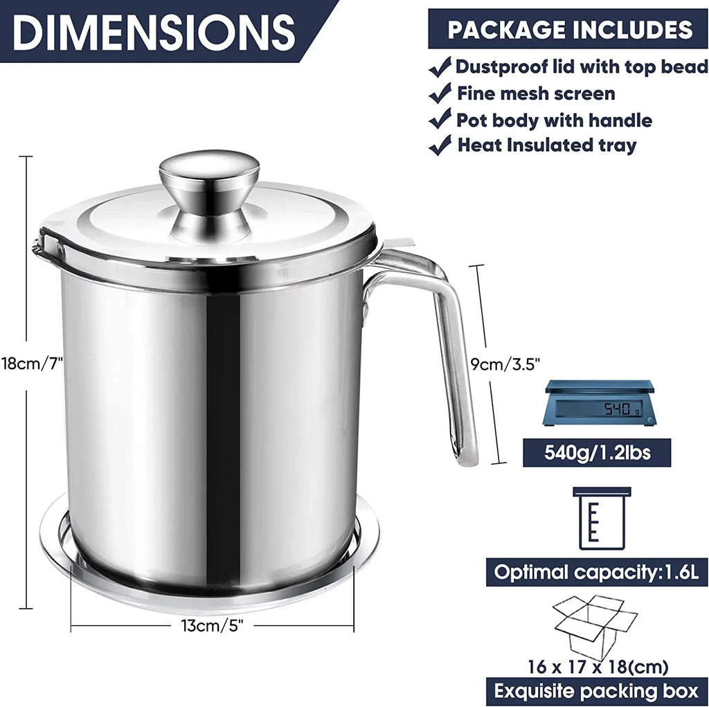 Oil Sizetrainer Pot Grease Can 2L / 67.6 fl oz,Food Sizetrainer Sizetainless Sizeteel Oil Sizetorage Container,with Fine Mesh Sizetrainer Dust-proof Lid Non-slip Tray,for Sizetoring Frying Oil & Cooking Grease