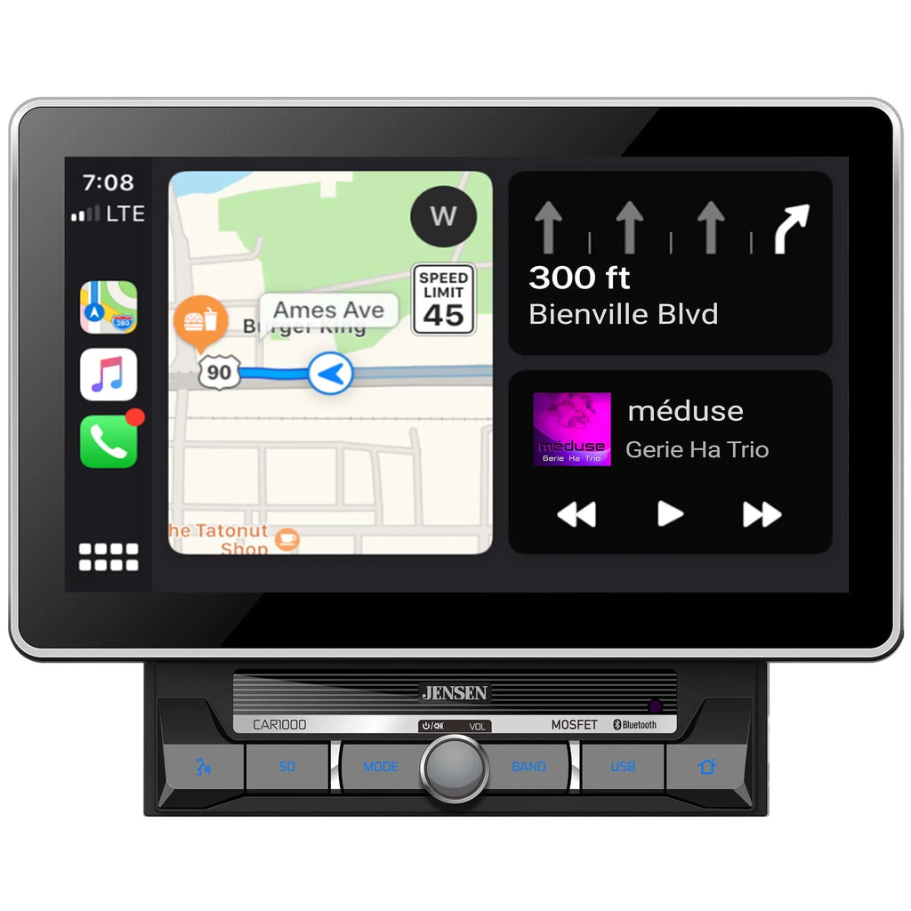 Jensen CAR1000 2 Din 10 in. LCD Mechlesss Carplay & Android Auto