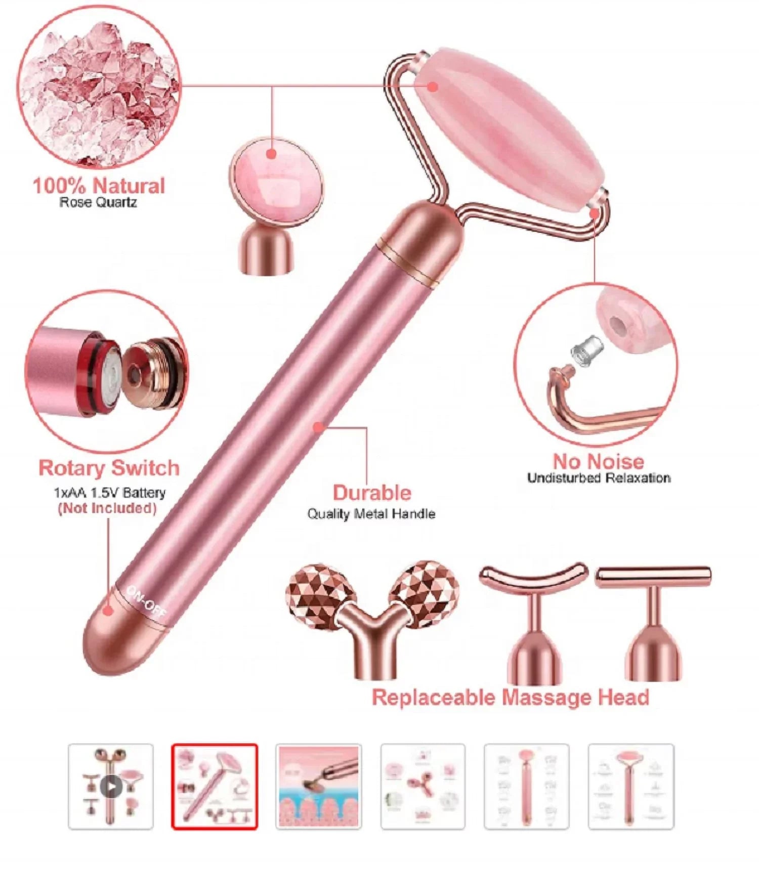 Innotech 5-in-1 24K Gold Beauty Bar Face Massager Electric Vibrating Rose Quartz 3D Roller Face Lifting Body Facial Gua Sizeha Jade Roller