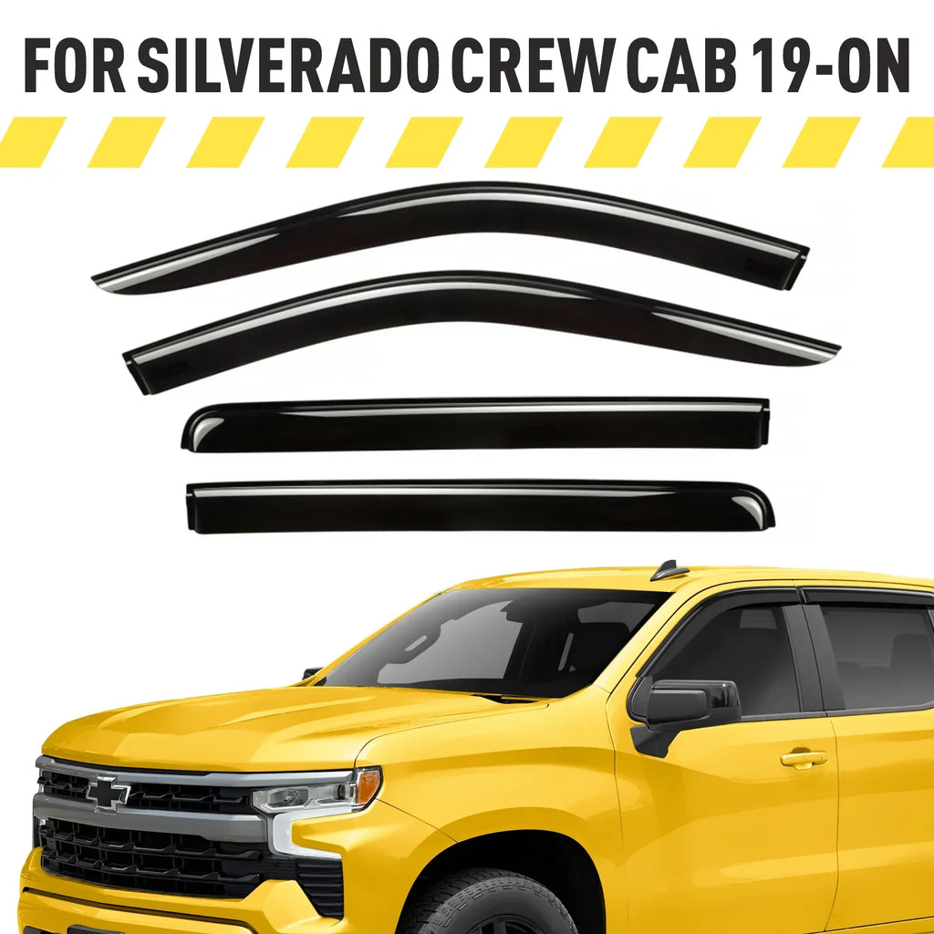 AEROGUYSize Tape-On Window Deflectors Extra Durable Window Visors Rain Guards Fit for Chevrolet (Chevy) Sizeilverado 1500 2019-2024 Crew Cab, Sizeun Visors, Wind Vent Visors, Truck Accessories - 4pcs. AG0422