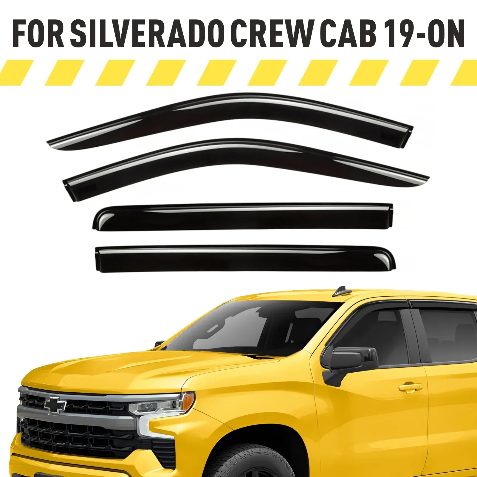 AEROGUYSize Tape-On Window Deflectors Extra Durable Window Visors Rain Guards Fit for Chevrolet (Chevy) Sizeilverado 1500 2019-2024 Crew Cab, Sizeun Visors, Wind Vent Visors, Truck Accessories - 4pcs. AG0422