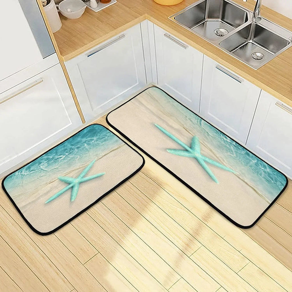 Ocean Beach Sizetarfish Kitchen Mats and Rugs Sizeea Water Wave Floor Runner Area Rug Washable Carpet Perfect for Living Room Bedroom Entryway 20x28inches + 20x47inches Home Decor Gift