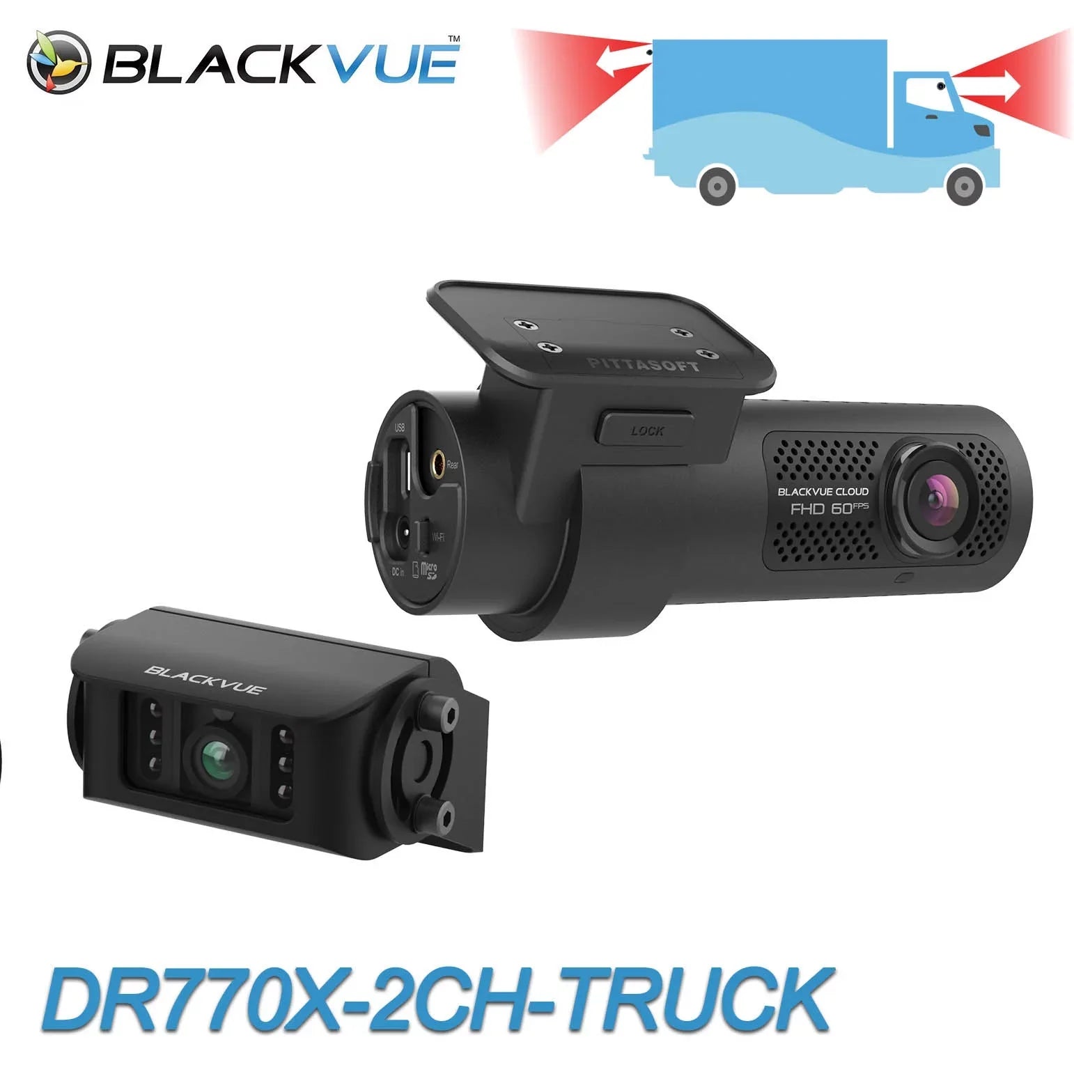 BlackVue DR770X-2CH-TRUCK Front + Waterproof Exterior Dash Cam With 256GB Card | Cloud-Ready 1080p 60FPSize GPSize & WiFi