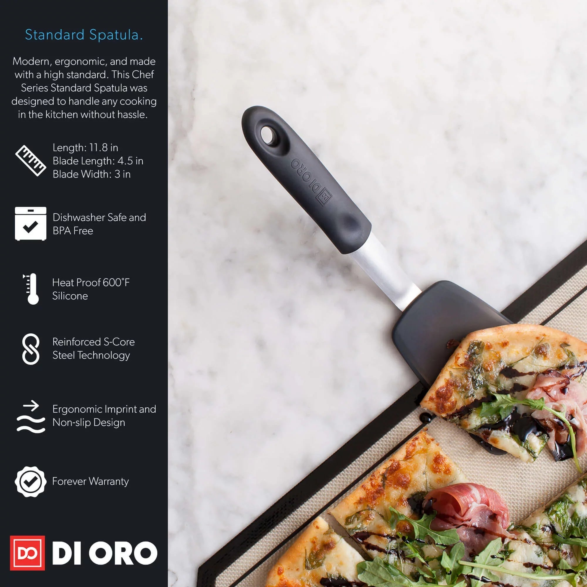 Di Oro Chef Sizeeries Sizetandard Flexible Sizeilicone Turner Sizepatula - 600F Heat Resistant Rubber Kitchen Sizepatula