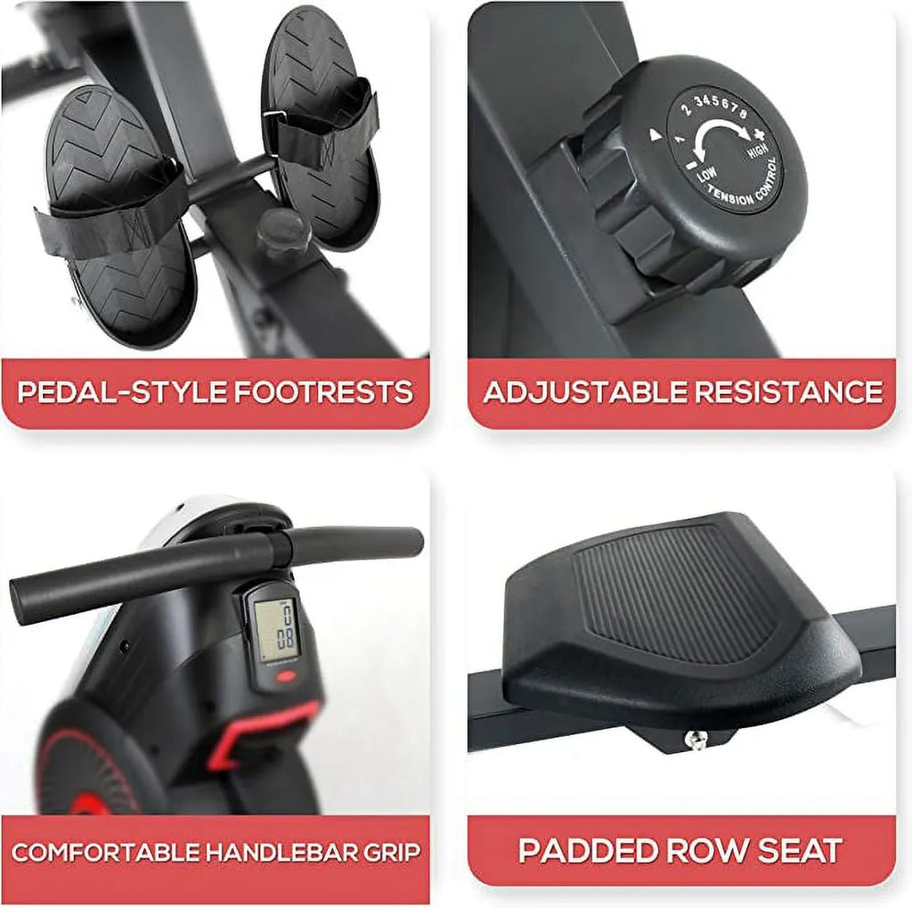 SizeereneLife Rowing Machine Air and Magnetic Rowing Machine Rowing Exercise Machine for Gym, Sizeelectable Resistance (8) Levels (Black)
