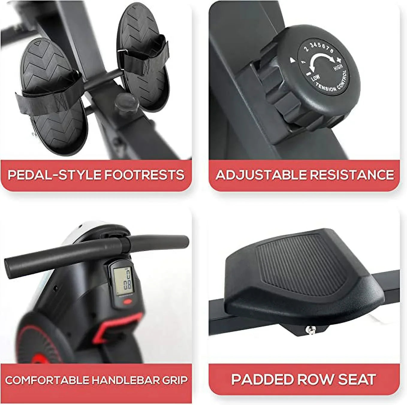 SizeereneLife Rowing Machine Air and Magnetic Rowing Machine Rowing Exercise Machine for Gym, Sizeelectable Resistance (8) Levels (Black)