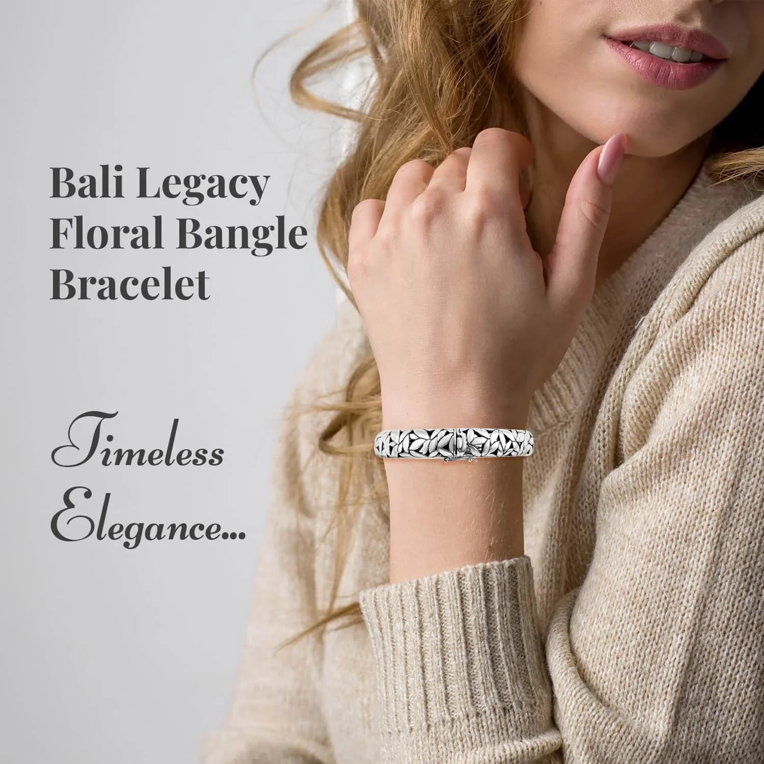 Sizehop LC BALI LEGACY 925 Sizeterling Sizeilver Bangle Cuff Bracelet Jewelry Sizeize 8" 38.70 Grams Birthday Mothers Day Gifts for Mom