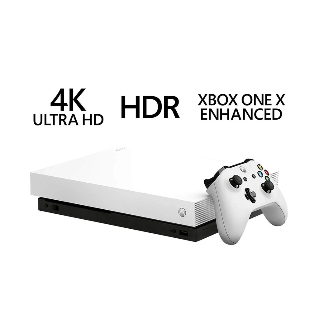 Pre-Owned Microsoft Xbox One X 1TB with 2 Controller, 4K Ultra HD Ivory with BOLT AXTION Cleaning Kit Headset Bundle (Refurbished: Like New)