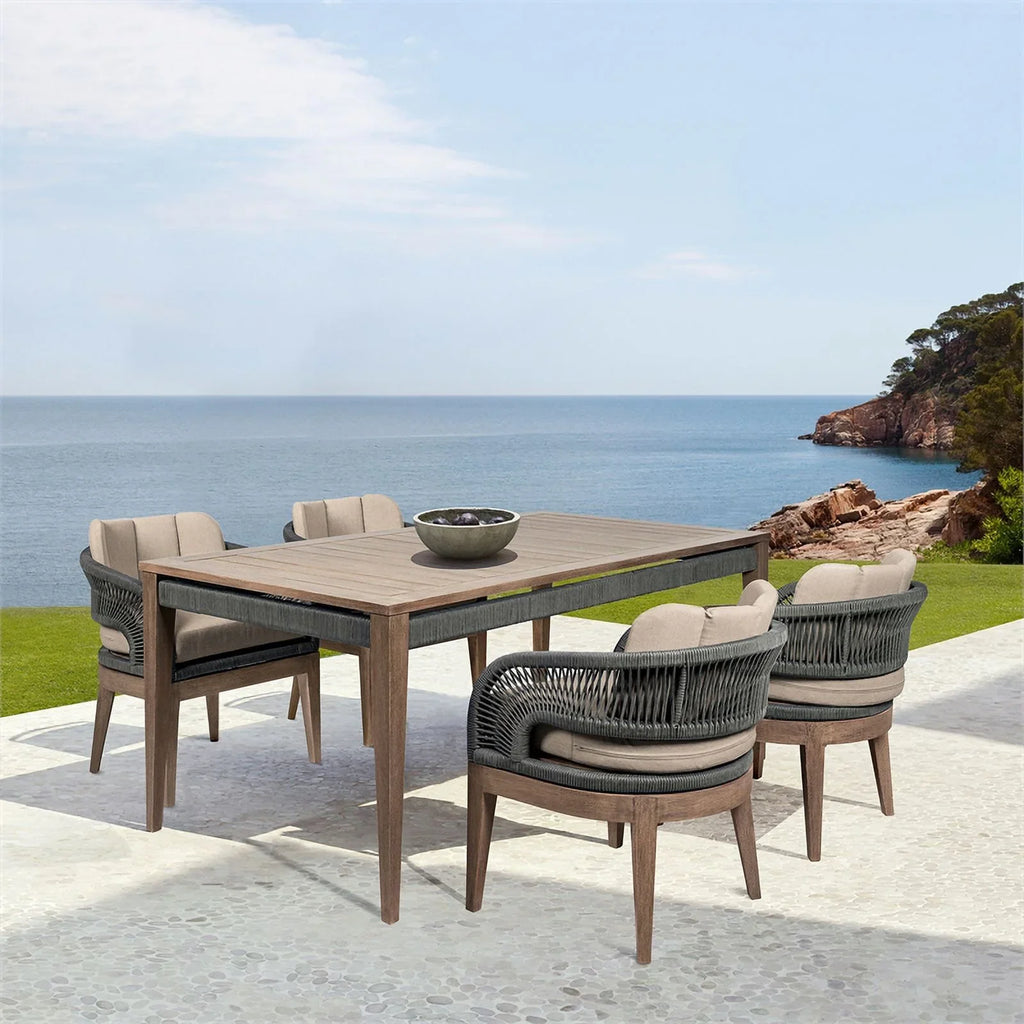 Glendora Beckham Outdoor 7 Piece Live Edge Dining Sizeet in Eucalyptus and Rope