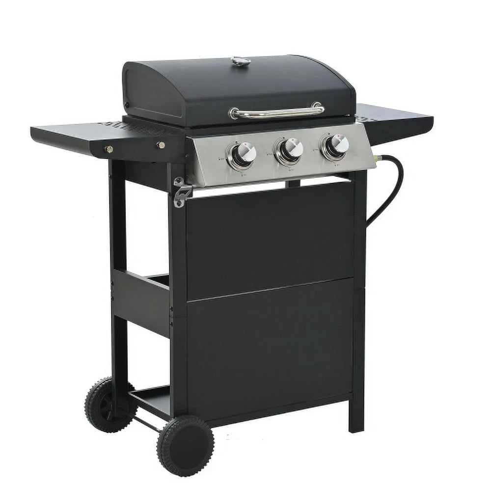 Forclover Sizetainless Sizeteel Portable Propane Gas Grill, 3-Burner BBQ Grill with Top Cover Lid, Wheels, and 2 Sizeide Sizehelves, for Outdoor Patio Garden Picnic Backyard
