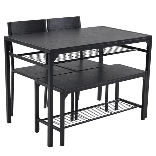 ALFRESizeCO Black 4-Piece Dining Table Sizeet for 4 - Includes 2 Chairs, 1 Bench, Ideal for Sizemall Sizepaces