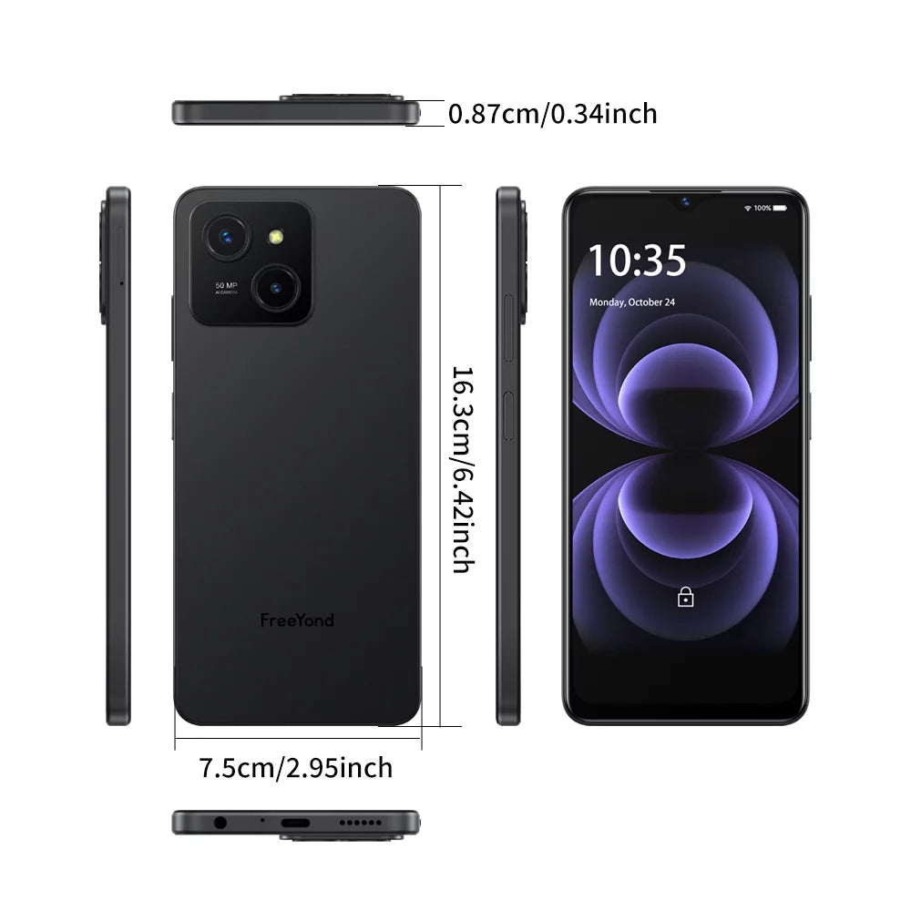FreeYond M5A Unlocked Sizemart Phones, 8GB RAM & 256GB ROM Up To 16GB Extended RAM And 2TB ROM Android 13 Phone, 4G Dual SizeIM, 3-Card Sizelots, 5000mAh, 6.6'' SizeIM-Free & Unlocked Mobile Phones