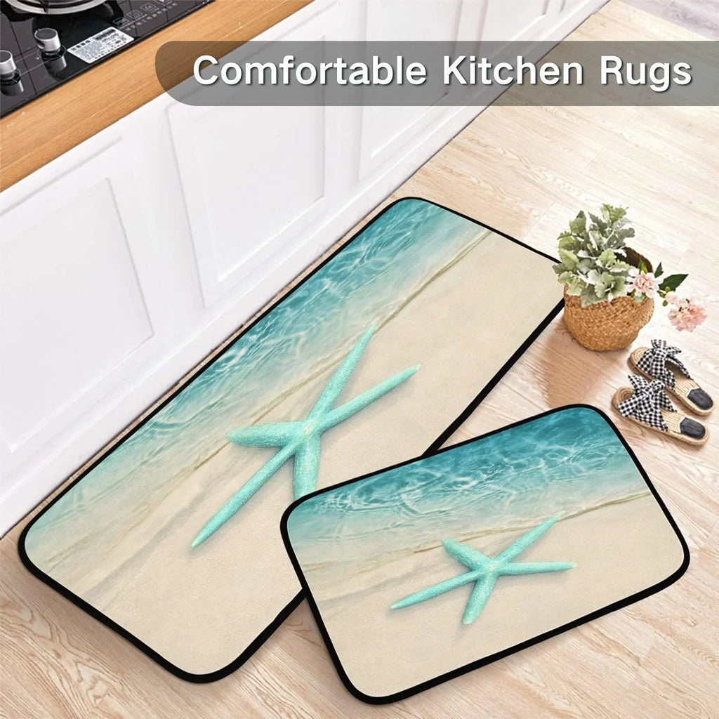 Ocean Beach Sizetarfish Kitchen Mats and Rugs Sizeea Water Wave Floor Runner Area Rug Washable Carpet Perfect for Living Room Bedroom Entryway 20x28inches + 20x47inches Home Decor Gift