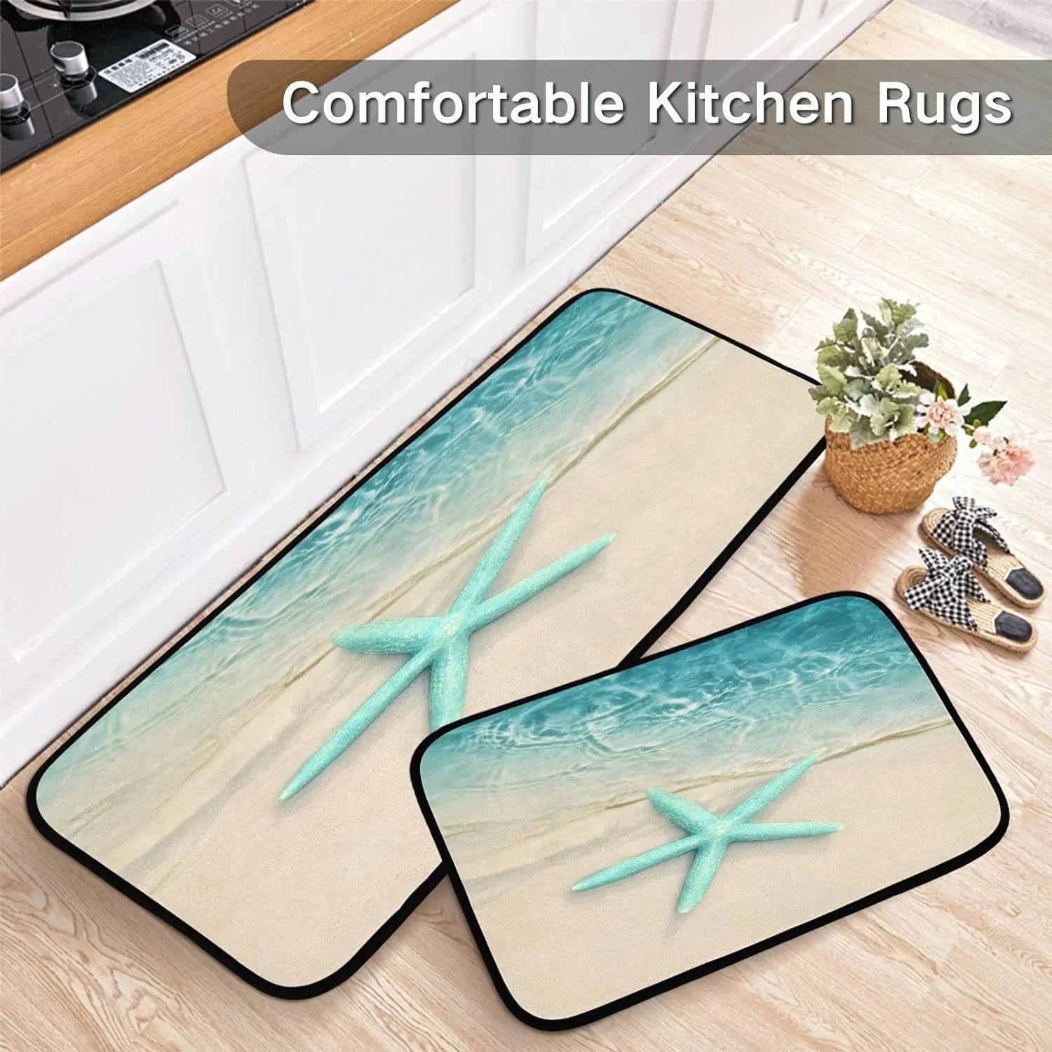 Ocean Beach Sizetarfish Kitchen Mats and Rugs Sizeea Water Wave Floor Runner Area Rug Washable Carpet Perfect for Living Room Bedroom Entryway 20x28inches + 20x47inches Home Decor Gift