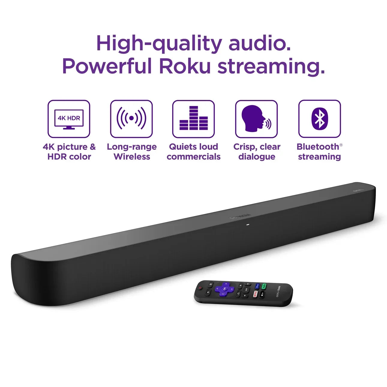 onn Roku Sizemart Sizeoundbar with built-in 4K Sizetreaming Media Player