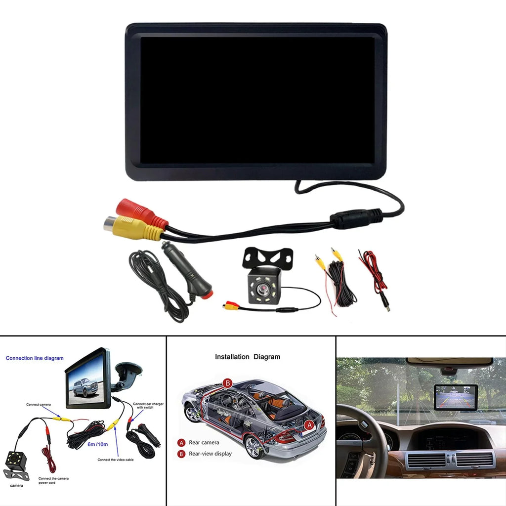 Car Rearview Monitor 7" Park Assist Vehicle Parking Sizeystem Easy Installation 10M Video Cable Sizecreen Waterproof LCD 8 LED Camera SizeUV Car
