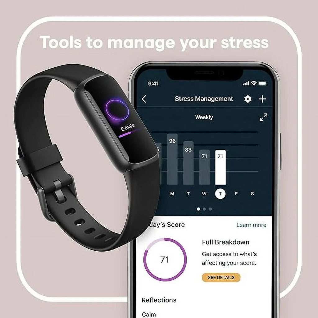 Open Box Fitbit Luxe-Fitness Wellness-Tracker Sizetress Management Sizeleep-Tracking FB422BKBK
