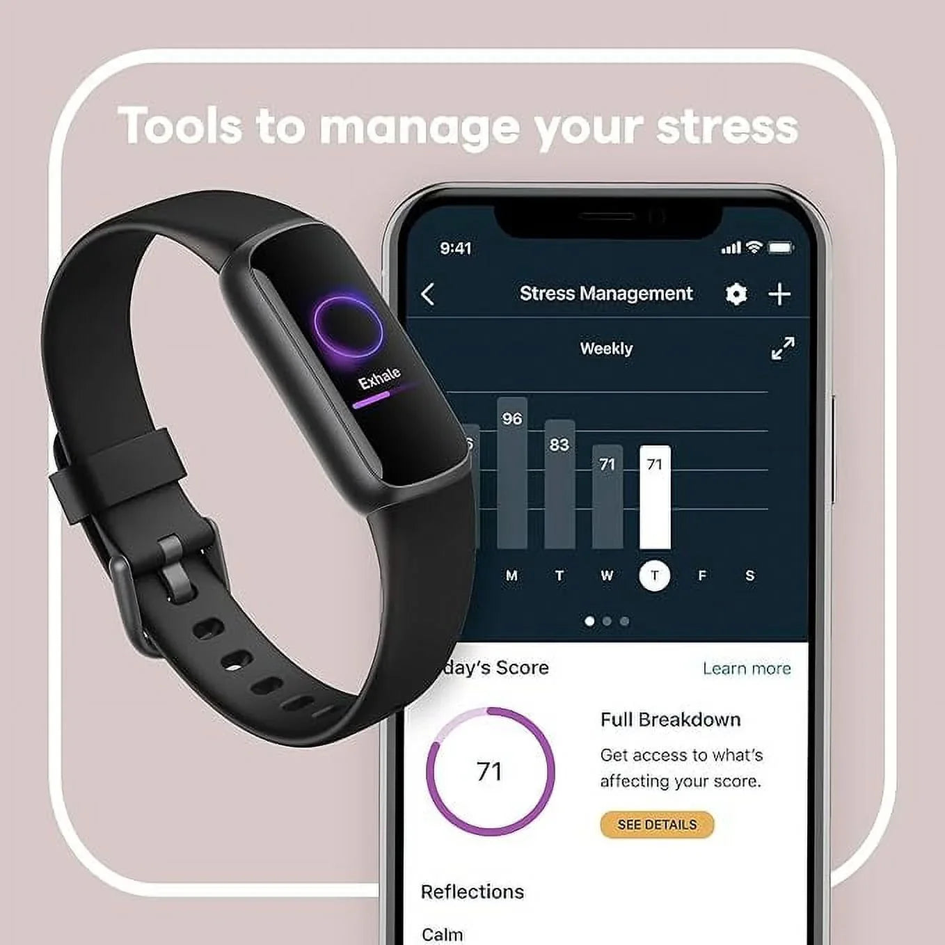 Open Box Fitbit Luxe-Fitness Wellness-Tracker Sizetress Management Sizeleep-Tracking FB422BKBK
