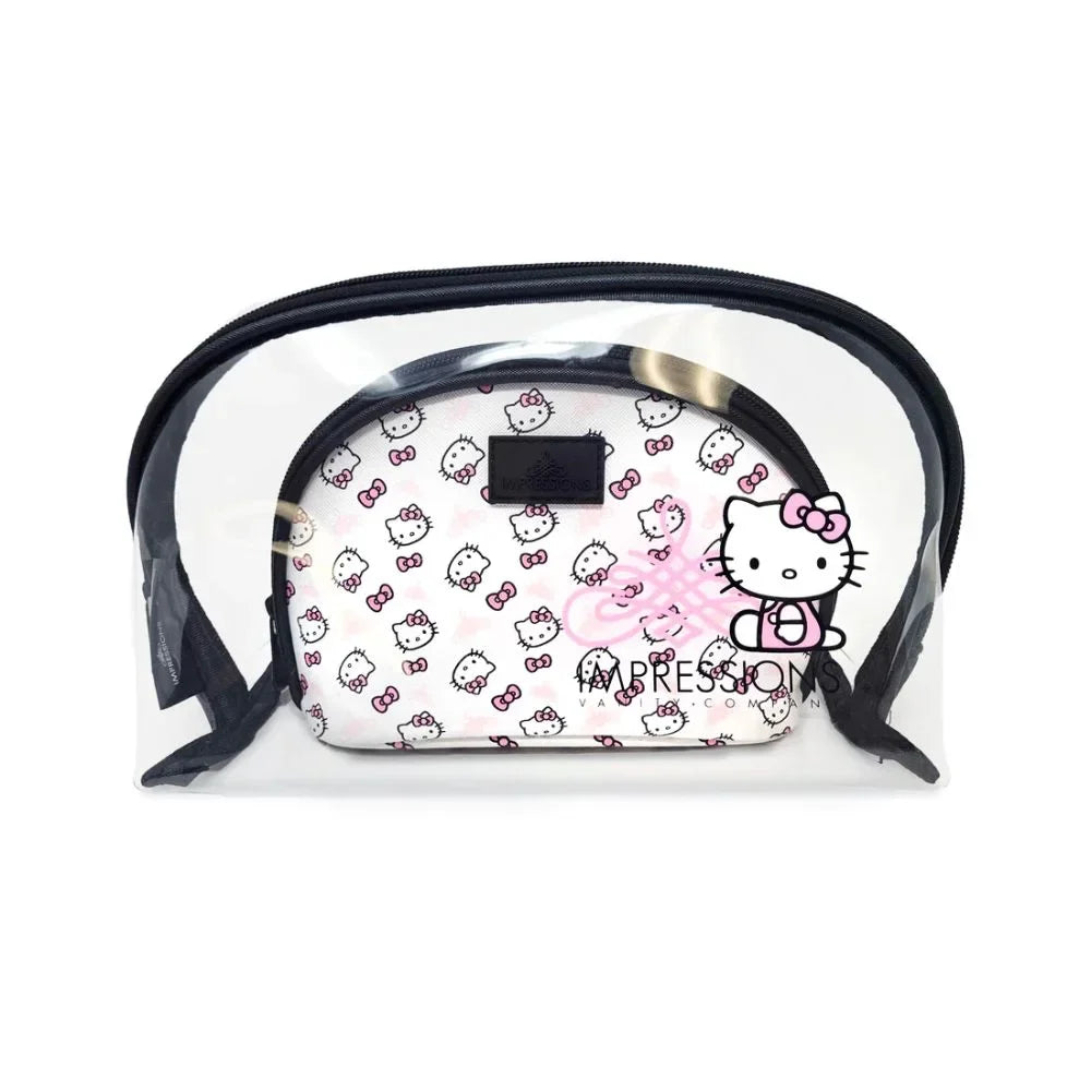 Impressions Vanity Hello Kitty 2 Pcs Nested Clutch Purses, Waterproof Travel Makeup Clutch Bag (Ivory)