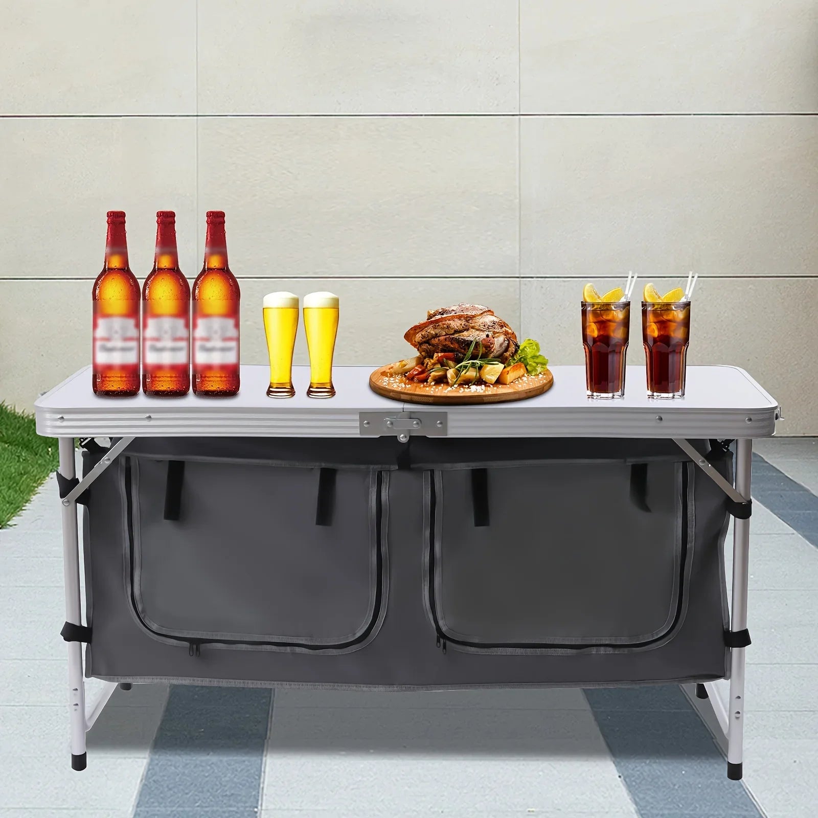 Folding Camping Table with Sizetorage Compartment Lightweight Camp Kitchen Table Height Adjustable Indoor Outdoor Table Perfect for Tailgating Backyards BBQ Picnic