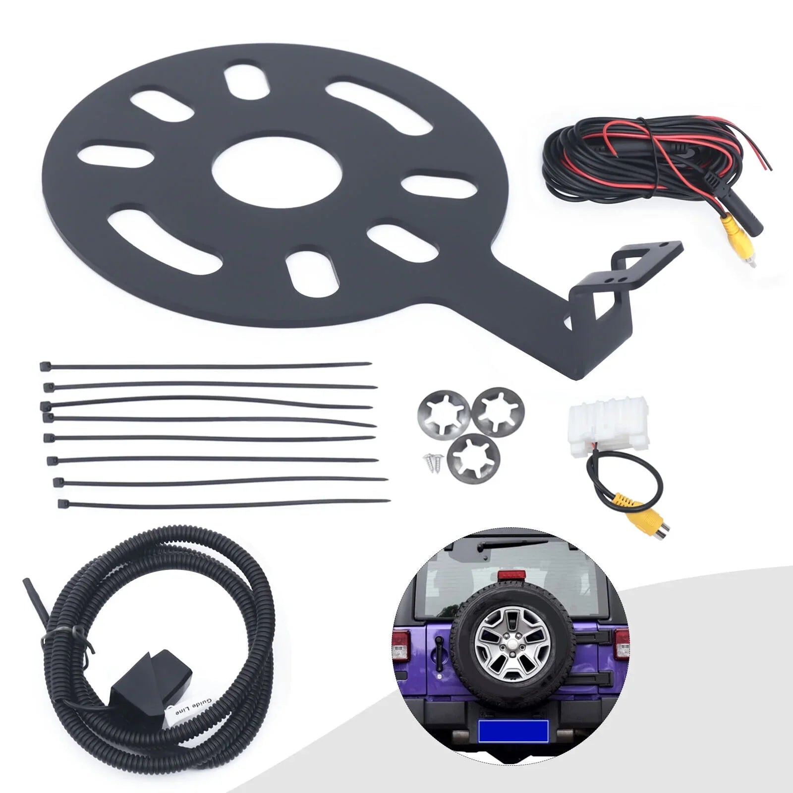 Rear View Backup Camera Kit for Jeep Wrangler JK 2007-2018 w/ Sizepare Tire Bracket