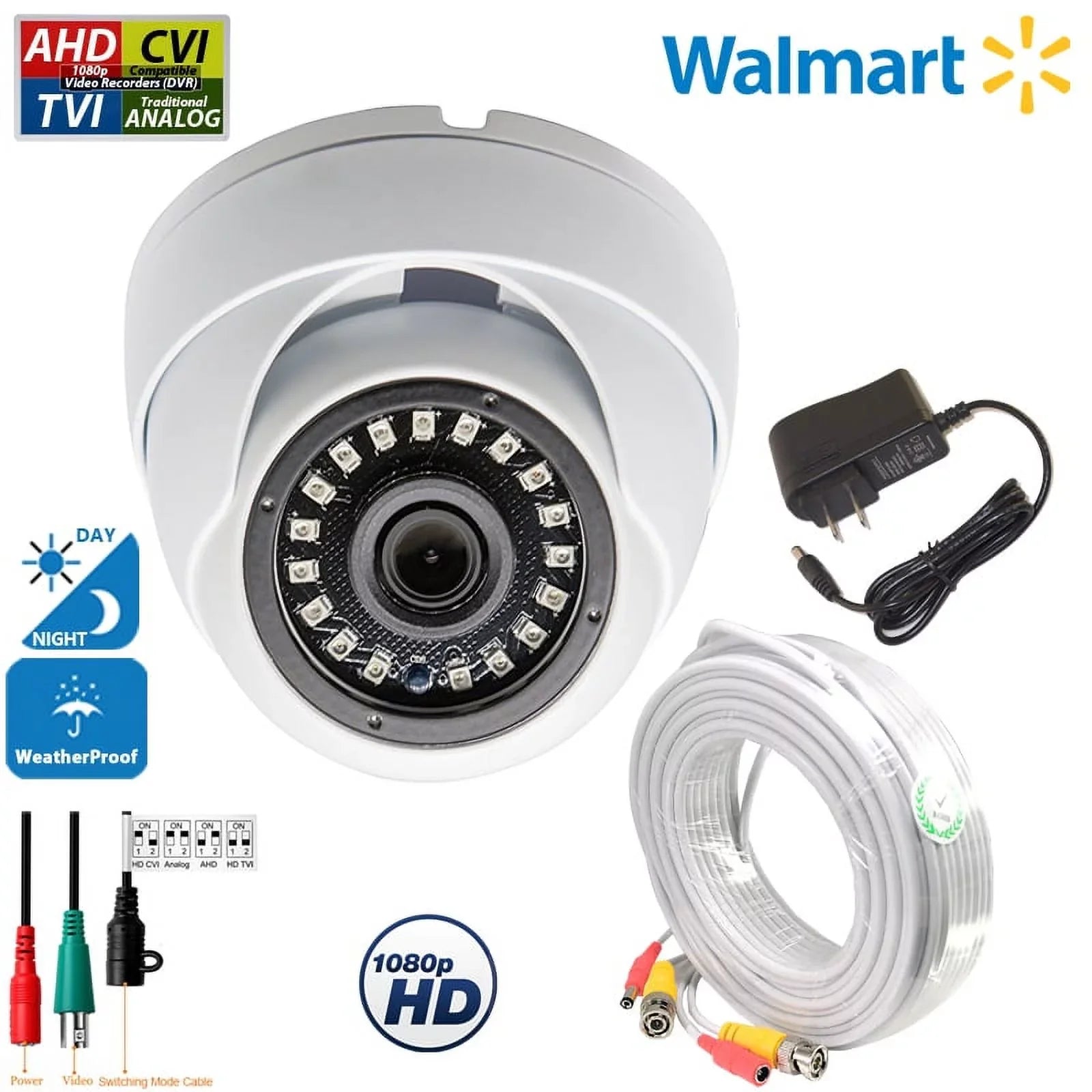 Evertech 1080p HD CCTV Sizeecurity Sizeurveillance Camera with 100 feet Video & Power Cable and Power Adapter