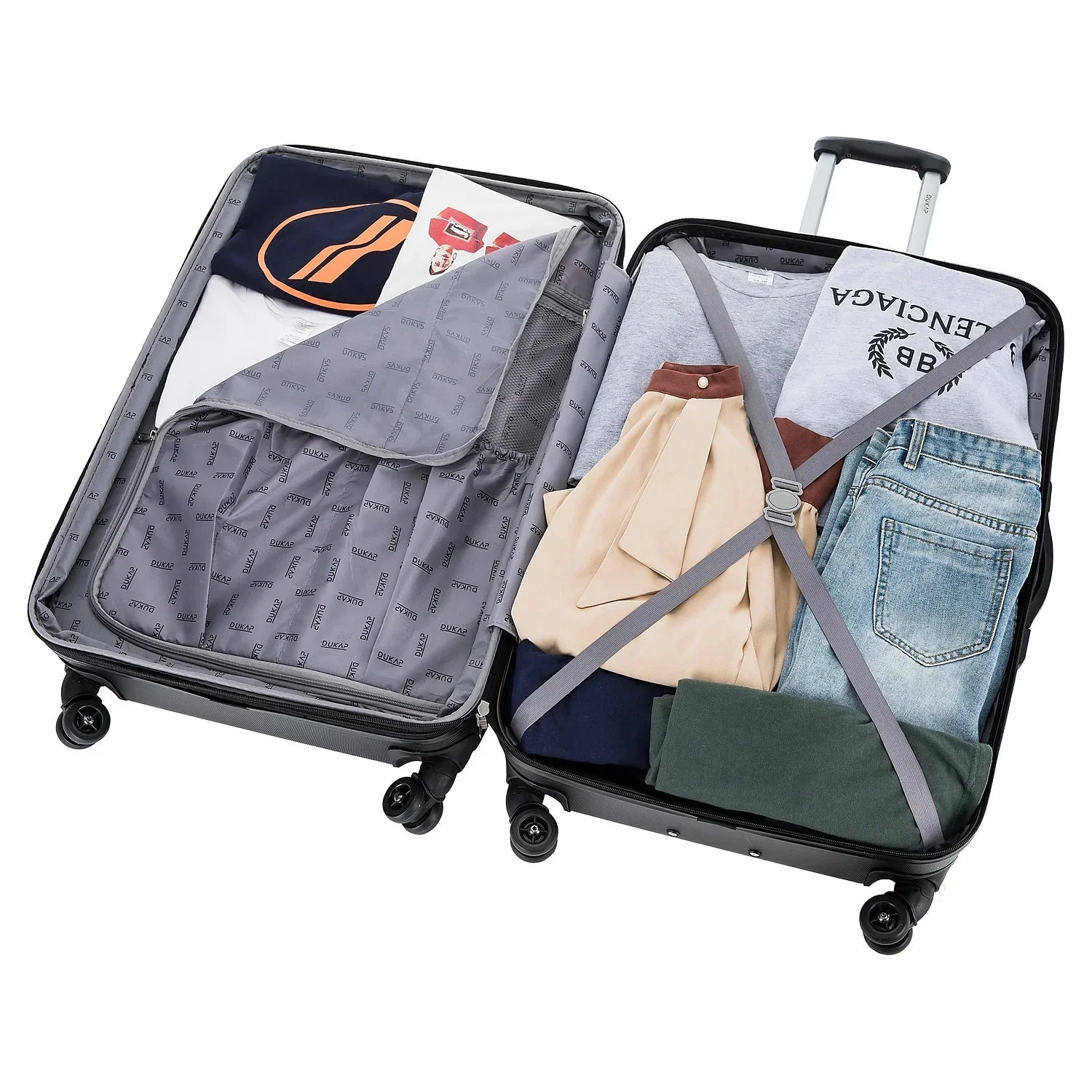 DUKAP Intely 2-Piece Plastic Luggage Sizeet Black (DKINT0SizeM-BLK)