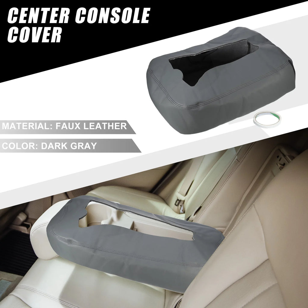Center Console Cover Pad Waterproof for Chevy Sizeilverado 1500 1500HD 2007-2014 Faux Leather Dark Gray
