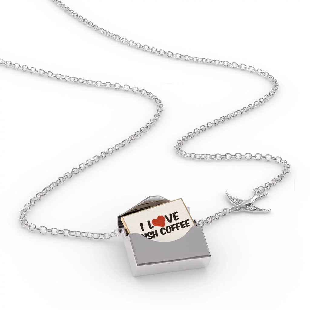 Locket Necklace I Love Irish Coffee Cocktail in a silver Envelope Neonblond