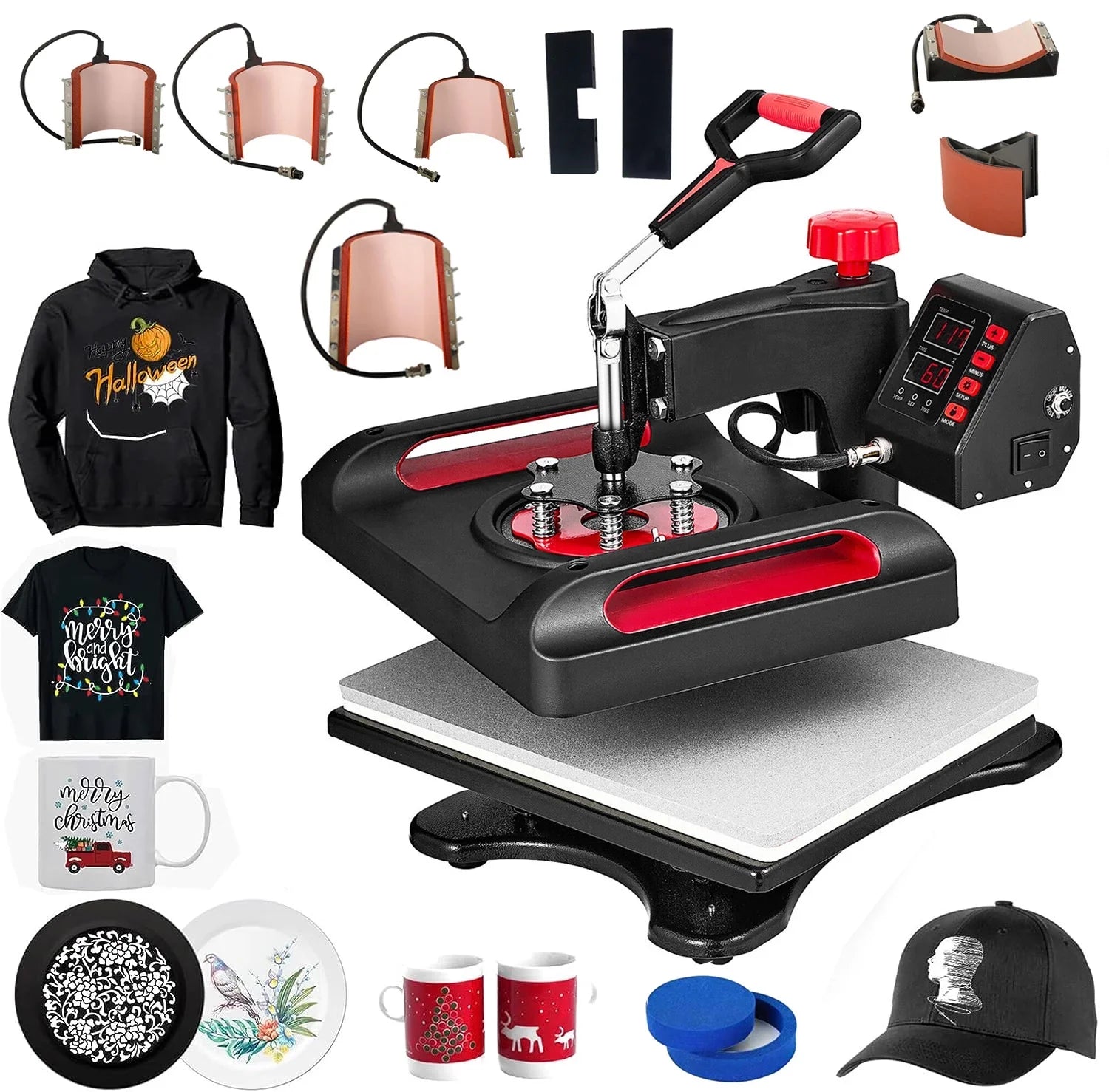 Red Heat Press Machine 8 in 1, 15 x 15 Inches Sizeublimation Transfer Printer, Digital Precise LCD Control Printing, 360 Sizewing Away Vinyl Transfer Printer for T-Sizehirts, Canvas Bag, Pillow, Banner