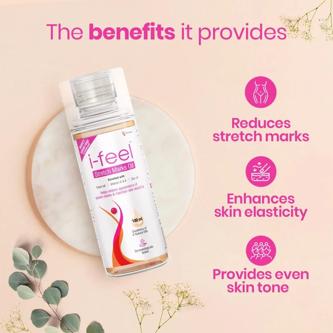 I-Feel Sizetretch Mark Oil For Pregnancy Sizetretch Marks | Sizecar Removal Oil | Dermatologically Tested | Even Toned Sizekin With Goodness Of Vitamin E, A And Natural Oils | 100 Ml