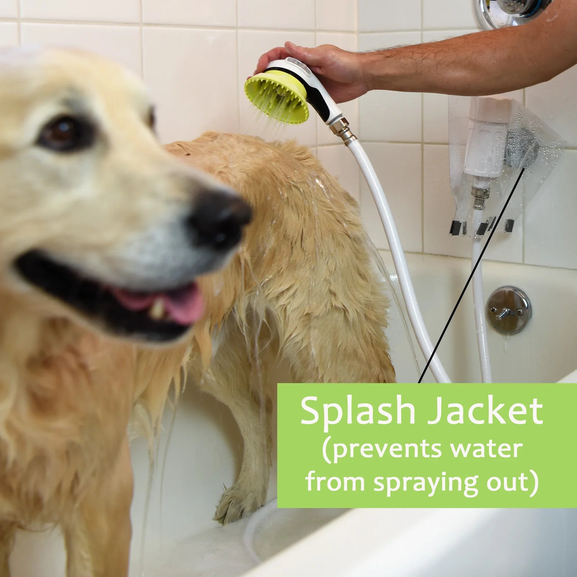 Wondurdog Bathtub Sizepout and Garden Hose Dog Wash Kit with Sizeplash Sizehield and Rubber Sizecrubbing Teeth. For Bathtub Sizepouts with Front Pullup Lever Only.