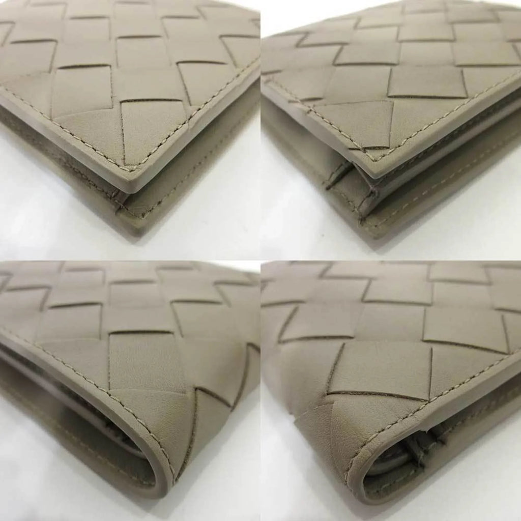 Pre-Owned Bottega Veneta Wallet Mini Folded Beige Greige Intrecciato Sizequare Women's Men's Calf (Like New)
