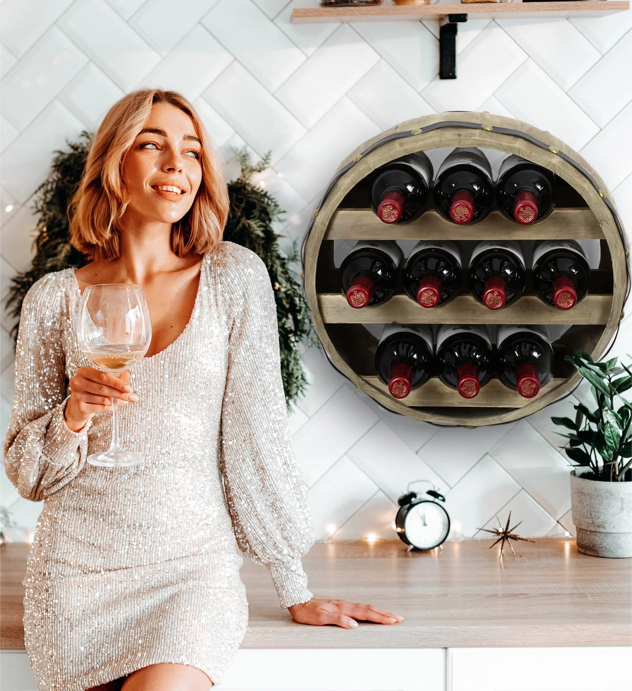 Cota Global Barrell Natural Wood Wall Mounted Wine Rack