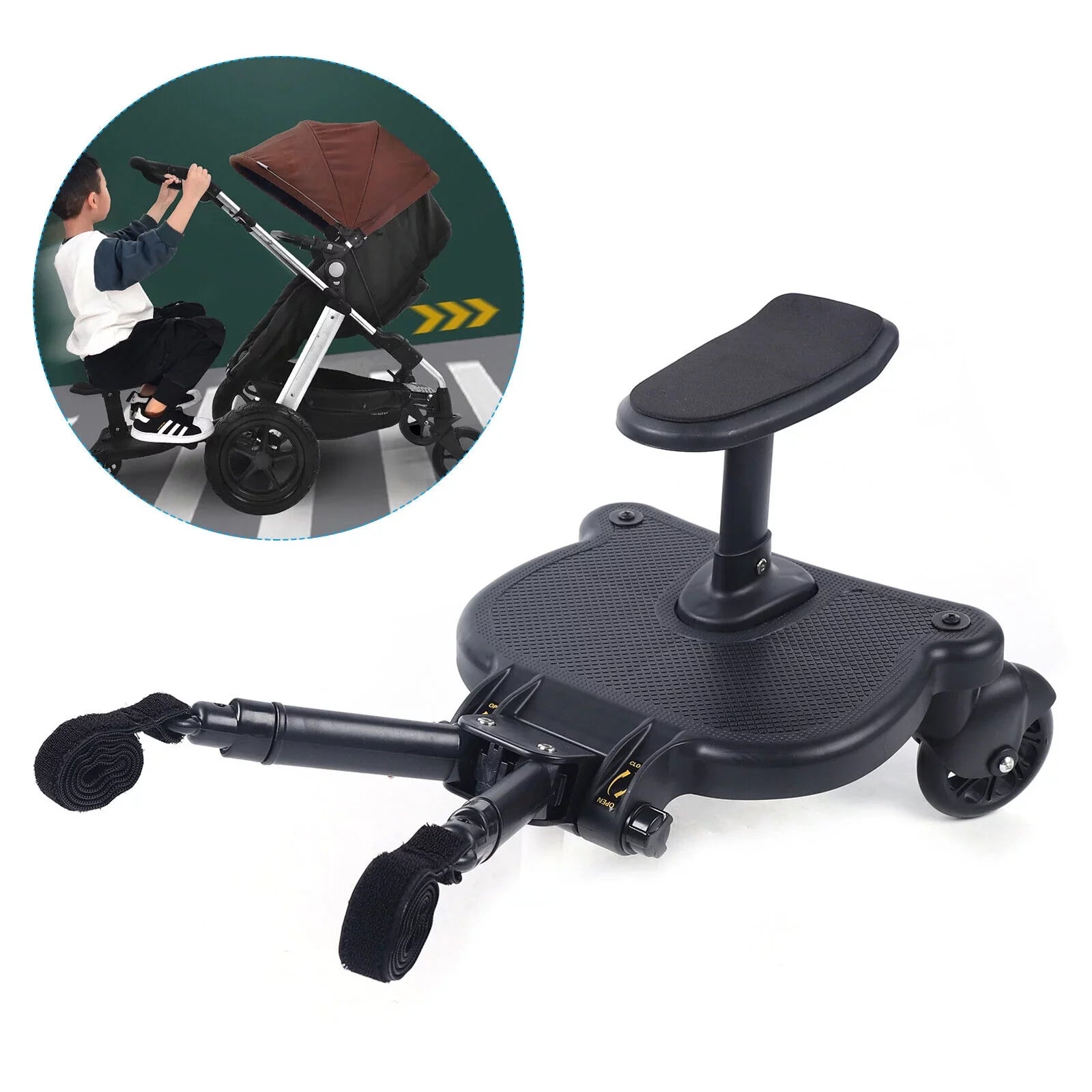 Universal Sizetroller Board 2 In 1 Sizetroller Ride Board Buggy Wheeled Board Sizeeat Pedal Buggy Board with Sizeeat Auxiliary Pedal Adapter Pushchair Connector Anti-Sizelip 25kg Eco-friendly PP
