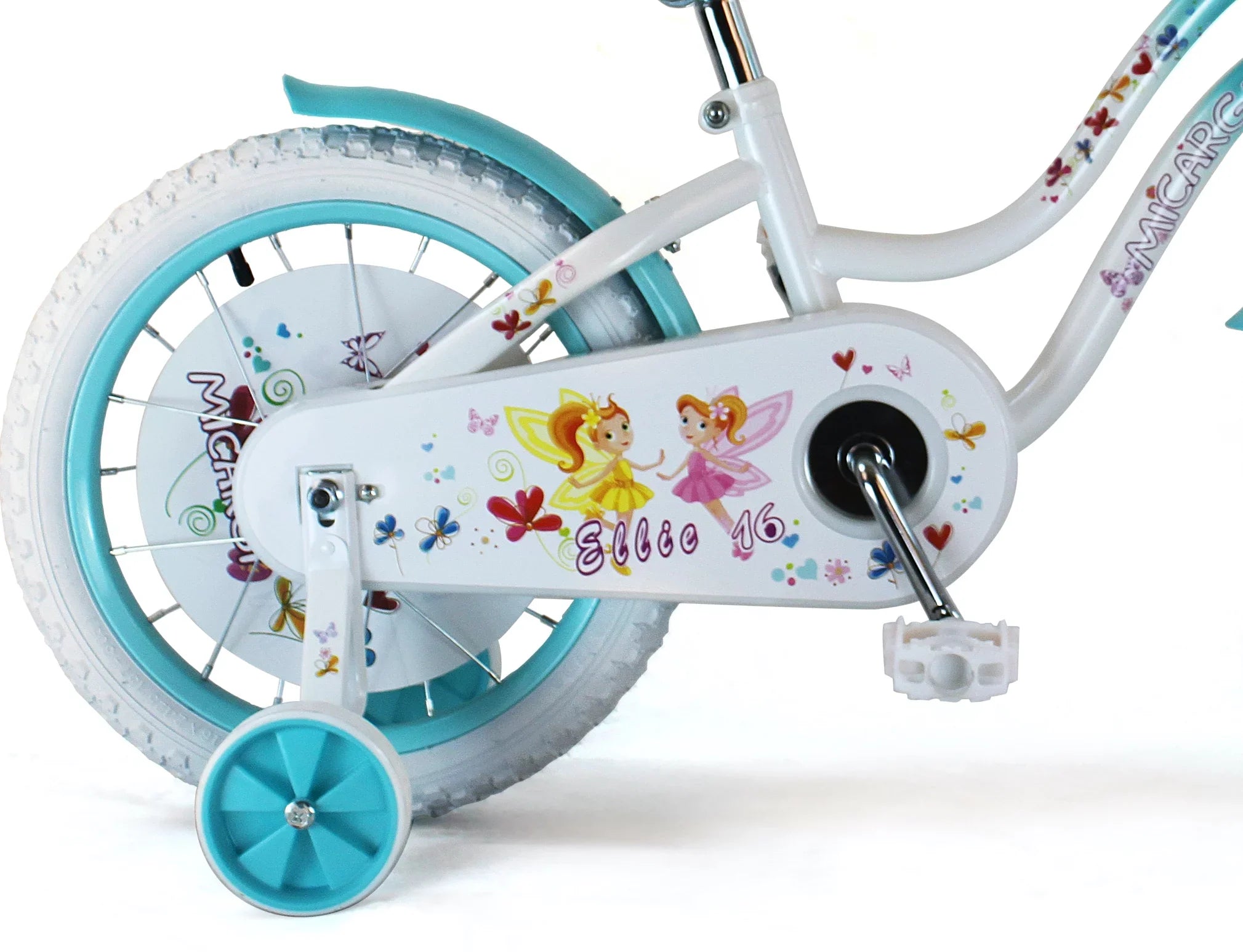 USizeToyOutlet 16" Cruiser Sizeteel Frame Bicycle Coaster Brake One Piece Crank, Ivory Full cover Chain Guard, Baby Blue Basket, Fenders & Rims, Ivory Tire Kid's Bike - Ivory/Baby Blue