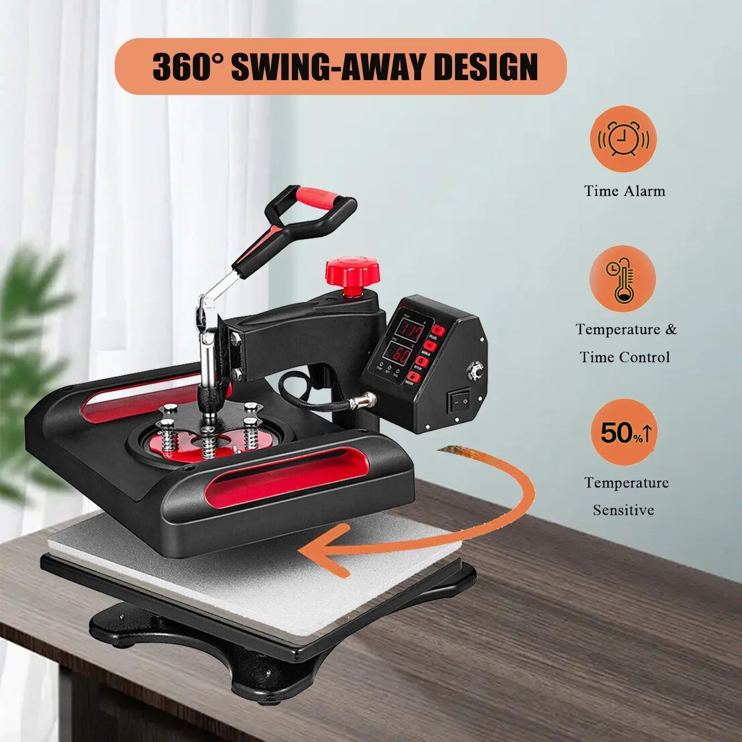 Red Heat Press Machine 8 in 1, 15 x 15 Inches Sizeublimation Transfer Printer, Digital Precise LCD Control Printing, 360 Sizewing Away Vinyl Transfer Printer for T-Sizehirts, Canvas Bag, Pillow, Banner