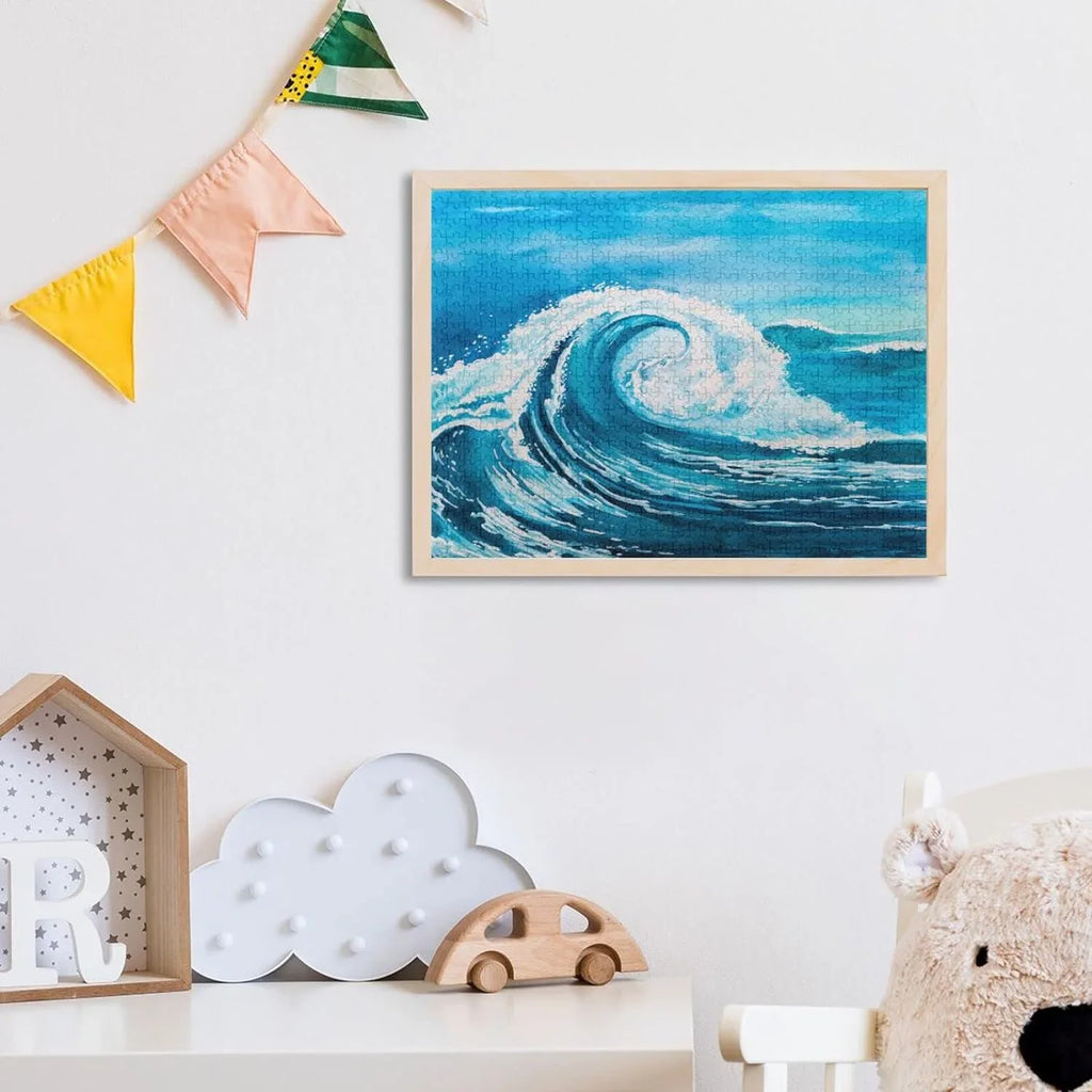 SizeKYSizeONIC Sizeea Waves (5) 1000 Pcs of Irregular Puzzle in a Box, Printed with Colored Letters on Back to Reduce Difficulty, a Happy Time of Cooperation,for Adults and Kids(20.5x14.9In)