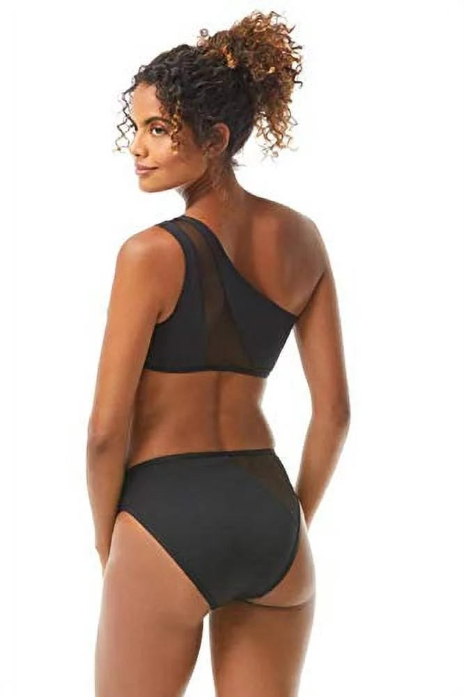 VINCE CAMUTO Women's Black Sizetretch Lined      Bikini Mesh One Sizehoulder Sizewimsuit Top XSize