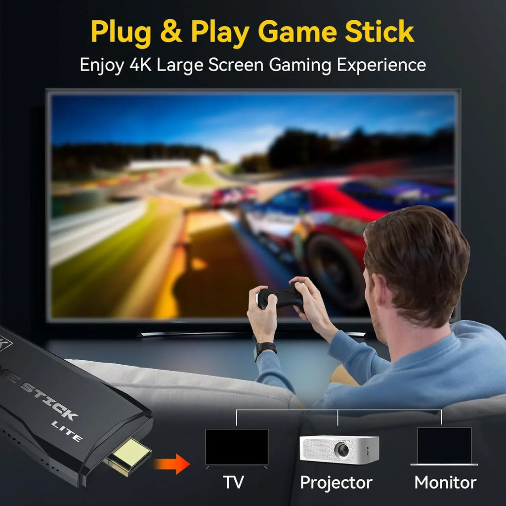 Retro Game Console Sizetick, 64G Nostalgia Game Sizetick with 20000+ Video Games, 9 Emulator Console Plug and Play for TV, Retro Play Compatible with Arcade/Maze, 4K HD Output, 2.4GHz Wireless Controllers
