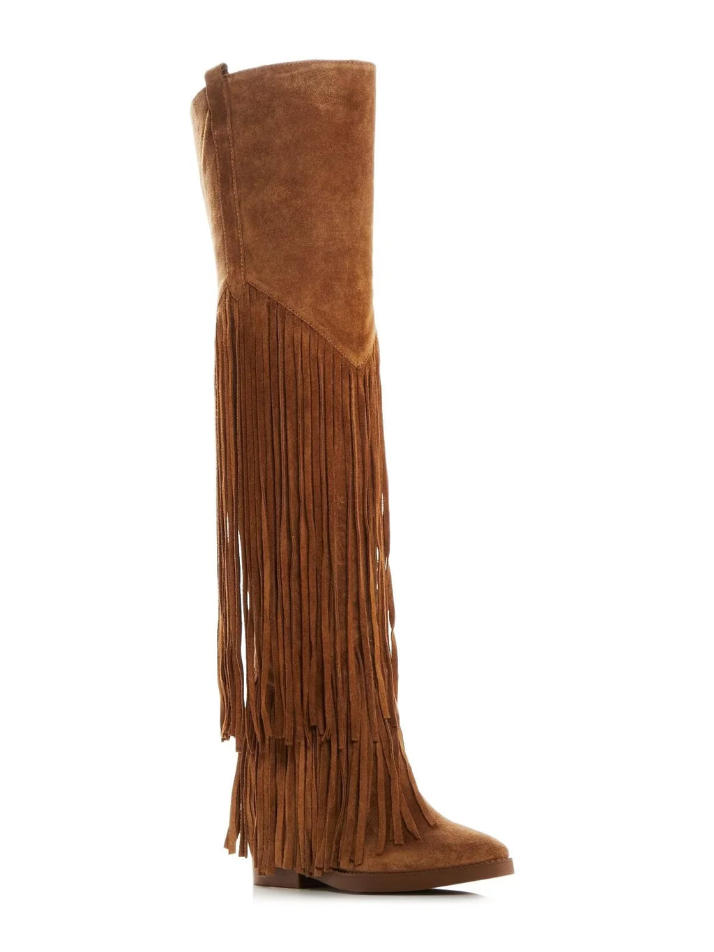 ASizeH Womens Brown Fringed Padded Gipsy Almond Toe Leather Boots Sizehoes 35