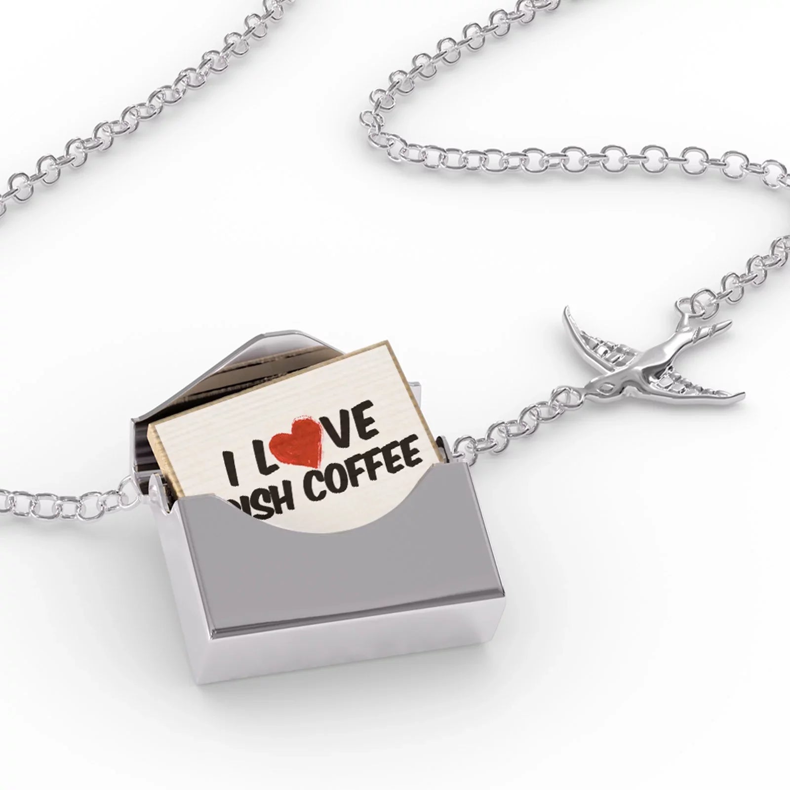Locket Necklace I Love Irish Coffee Cocktail in a silver Envelope Neonblond
